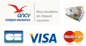 Moyens de paiement acceptés : CB, Visa, Mastercard, Chèques vacances ANCV